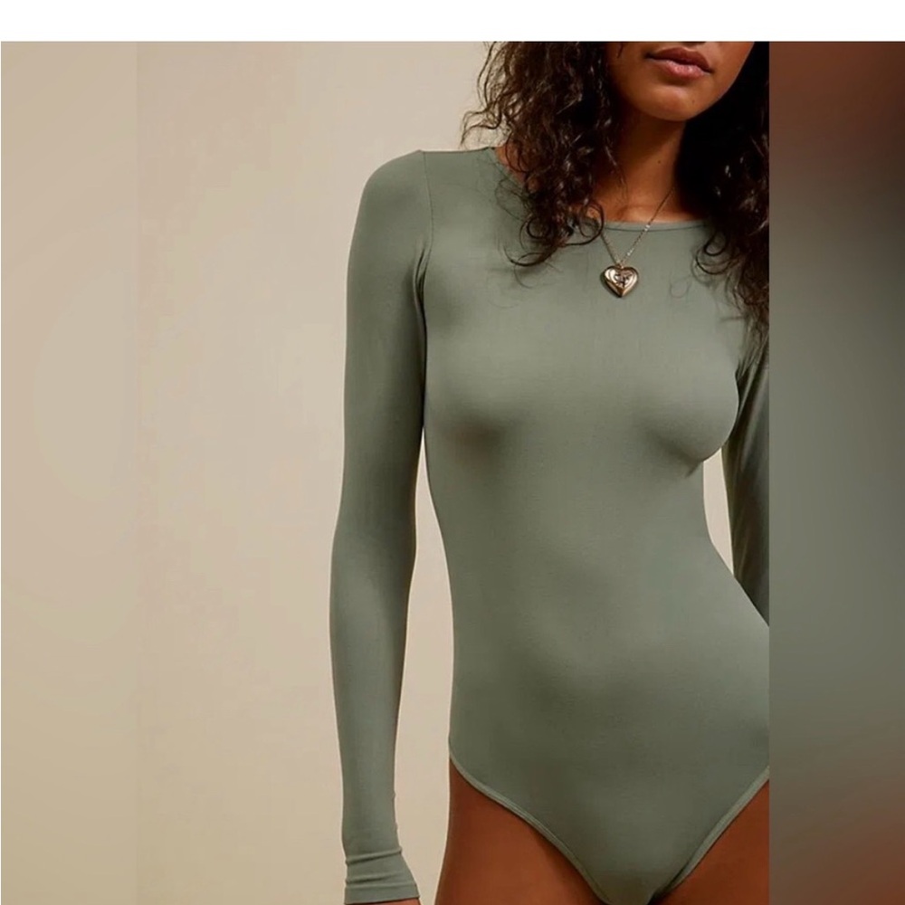Intimately Free People Clean Lines Long Sleeve Bodysuit Mineral Sea